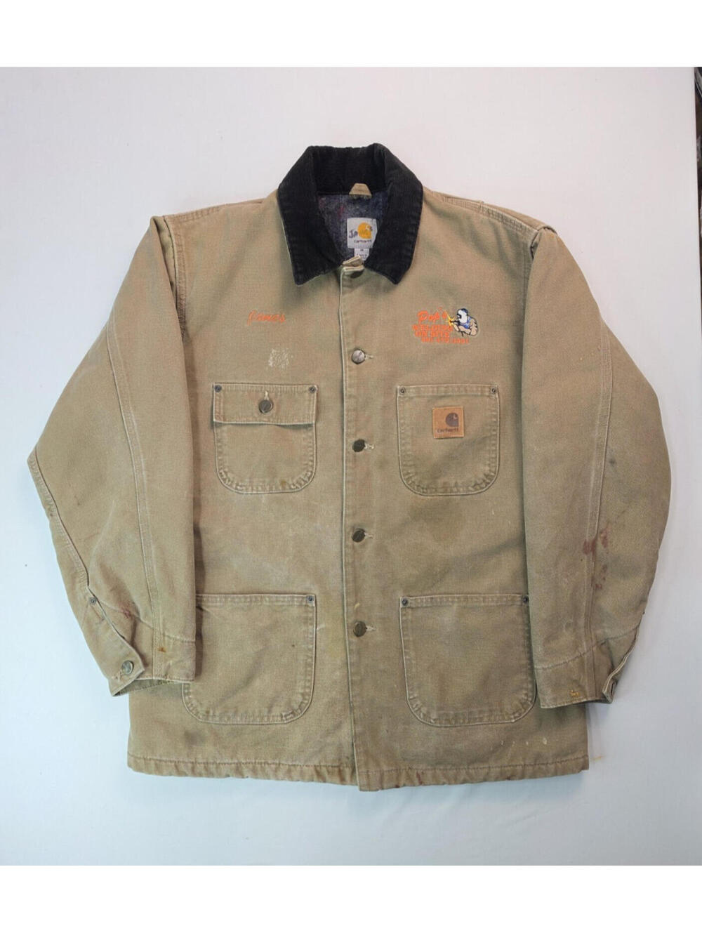 Carhartt Vntg Beige Canvas Blanket Lined Chore Coat Jacket Mens Medium M C02 FRB